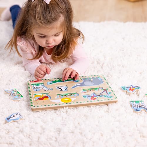 Melissa & Doug Zoo Animals Sound Puzzle – 8-Piece Wooden Peg Puzzle with Light-Activated Sounds, Music Learning Toy for Toddlers and Preschoolers Ages 2+ - size: 11.8 x 8.8 x 1.25, style: Zoo Animals