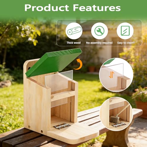 Squirrel Feeders for Outside Garden, Wooden Squirrel Feeder Box,Squirrel Feeding Stations with Green Cover, Easy to Fill Squirrel Feeding House(Green-1pk) - color: Green
