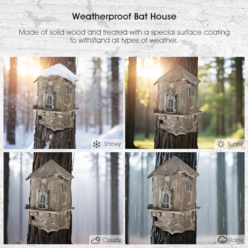 VIREESR Large Bat House for Outdoors,4-Chamber Castle Bat Box,200-Capacity | Cedar Wooden Bat House, Bat Boxes for Outside for Tree, 4 Chamber Attract Bats for Natural Mosquito, Distressed Wood - size: XL Distressed Wood