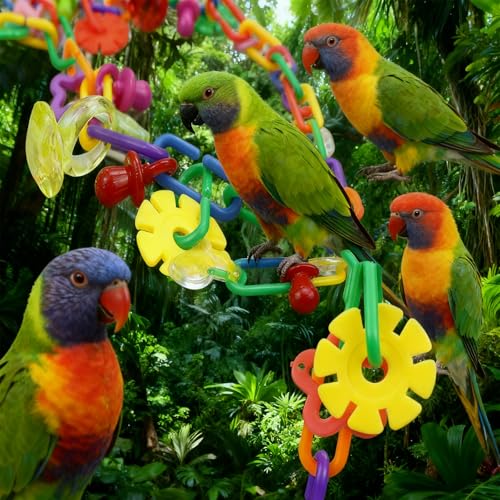 (2 Pack) Bird Necklace Toy Rainbow Necklace Bird Toy Chewing Toy Cage Links Bird Swing, Climbing Chain for Small Sized Birds, Small Bird Necklace Toy.