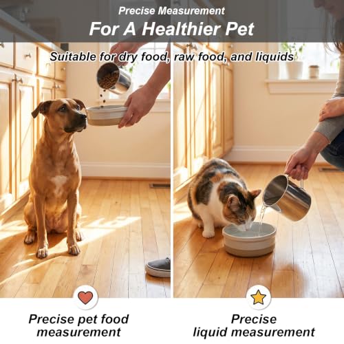 1.5 Cup Dog Food Scoop, 304 Stainless Steel Dog Food Measuring Cup | 1 1/2 Cup Pet Food Scoop with Handle for Dogs, Cats, Birds & Rabbits, Ideal for Dry Food & Treats