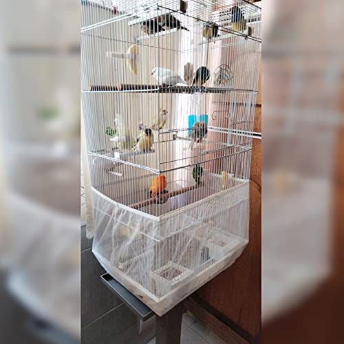 Birdcages Mesh Net Skirt Cover Reusable Stretchy Bird Cage Seed Catcher 35CM (White)