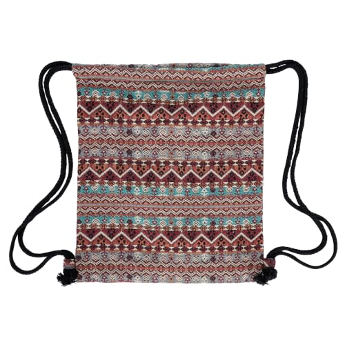 Van Caro Bohemian Drawstring Backpack Light Cinch Bag Gym Sack String Bag - color: D-black