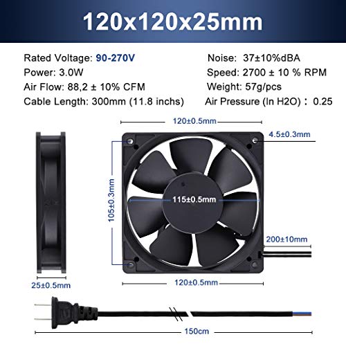 Wathai EC 120mm x 25mm AC Axial Small Exhaust Fan 110V 120V Dual Ball | 4 Inch ventilation Fan 110V - 240V Axial 1225 120v AC 120mm x 25mm Low Speed for DIY Cooling Ventilation Exhaust Projects - style: 120x25mm