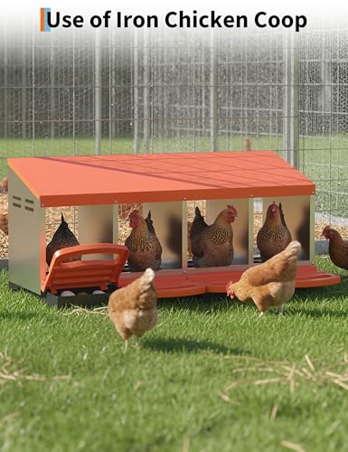 GarveeLife Chicken Nesting Box 4 Hole, Galvanized Steel Nest with Roll Away Egg Collection & Swing Perch, Easy-Clean Laying Box for Hens, Heavy Duty Design for Chicken Coop - color: Orange, size: 4 holes