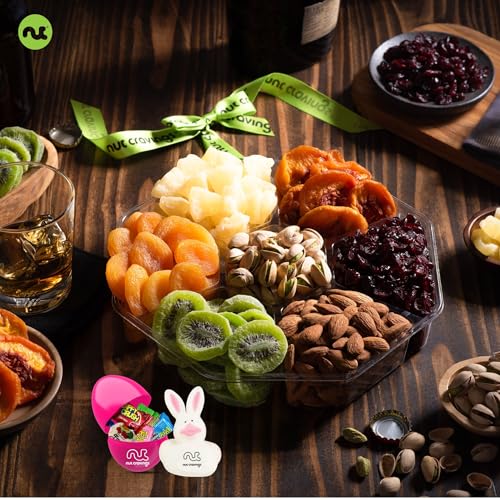NUT CRAVINGS Gourmet Collection - Easter Treats, Candies & Dried Fruit Nuts Gift Basket with Happy Easter Ribbon, Candy Filled Egg + Bunny (7 Piece Assortment) - style: 1. Easter - Deluxe (7 Piece Assortment)