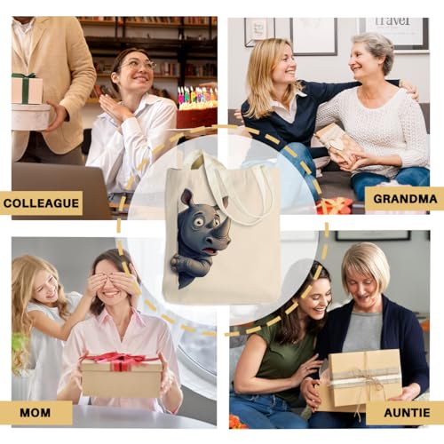 Cartoon Canvas Tote Bag, Gifts for Women Men Birthday Christmas Reusable Tote Shoulder Bag for Grocery Shopping 01 - color: Rhino 477