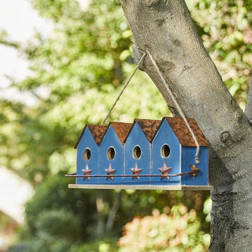 Glitzhome 17" L Distressed Solid Wood Birdhouse with Perch Decorative Garden Hanging Bird House for Outdoors,Retro Blue - color: 17"L Retro Blue