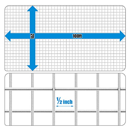 Fencer Wire 19 Gauge Hardware Cloth Metal Wire Mesh 1/2" x 1/2", Galvanized Welded Cage Wire Poultry Netting Square Chicken Snake Fencing Gopher Fence Racoons Rabbit Pen Gutter - size: 2 ft. x 100 ft.