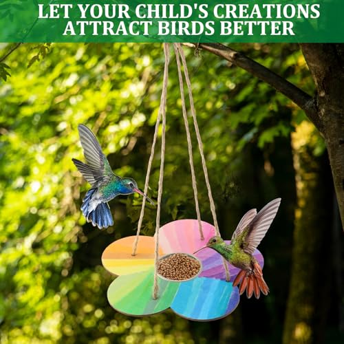 DoubleFill 24 Pack Bird Feeder Craft Kits for Kids Ages 3-8 Bird Feeder Craft Kits with Stainless Steel Bowls DIY Kids Crafts Wooden Art Painting Outdoor Bulk Toys for Children VBS Crafts