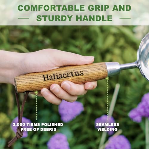Haliaeetus Potting Soil Scoop, Bend Proof Stainless Steel Gardening Scoop | 1 Cup Big Volume Garden Soil Scoop, Comfortable Wood Handle Soil Scoop for Transplanting, Cultivation,Composting and Planting