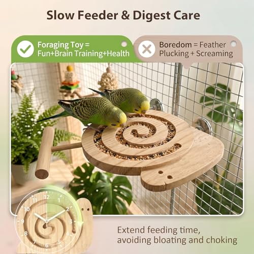 2Pcs Bird Foraging Toys Puzzle Feeders, Wood Bird Enrichment Toys with Perch for Cages Reduce Seed Mess, Foraging Toys for Novice/Older/Slow-Learning Birds