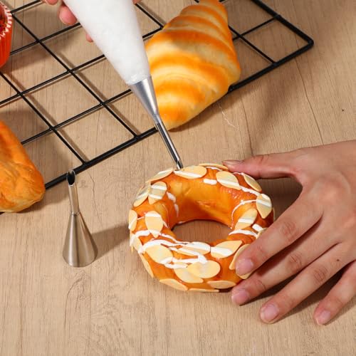 Cream Filling Piping Tip, 3PCS Long Puff Nozzle Tips, for Donuts | with 50 Disposable Pastry Piping Bags, & Injector Tip Cleaning Brush, Cupcakes, Cream Puffs