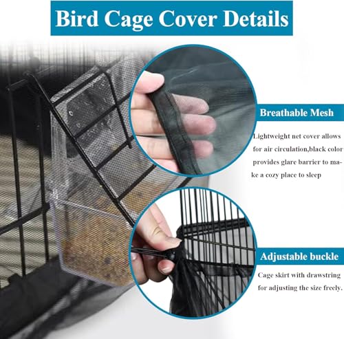 ASOCEA 2 Pack Bird Cage Seed Catcher, Parrot Parakeet Macaw African Grey | Two nylon skirts let you wash one while using the other on parrot or macaw cages without daily cleaning gaps - color: Black & White