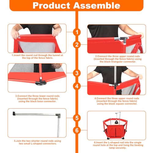 Chicks Brooder Box for Chicken Starter Kit- Includes Timing Heat Lamp Set, Detachable Chicken Brooder, Up to 15 Chicks, Sawdust, Chick Feeder and Waterer Set, Chick Perch 6-in-1 Chicken Coop Set.(Red)