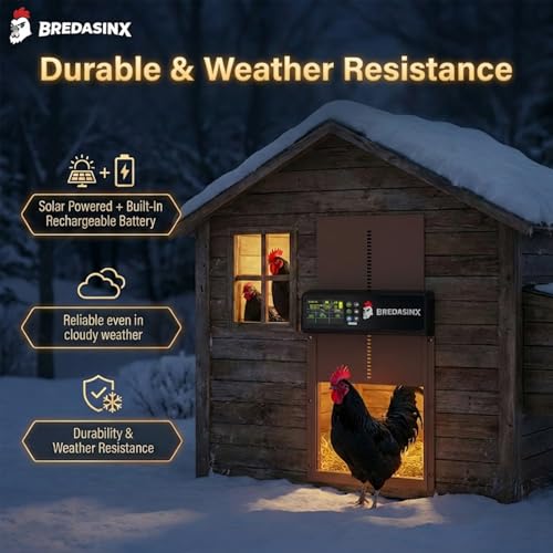 Solar Automatic Chicken Coop Door, 6-Mode Programmable Remote, HD Screen | Auto Chicken Door with aluminum alloy, timer, light sensor, anti-pinch protection, 70M remote range