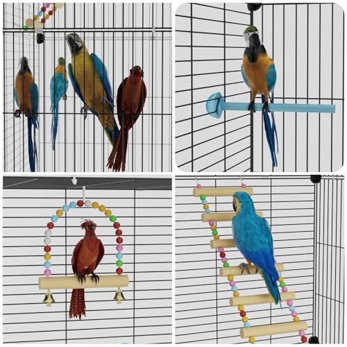 STILLCOVE Medium Flight Bird Cage, with Bowls & Perches & Ladder & Swing | with Removable Tray, Universal Wheels, Birdcage for Parakeet, Parrot, Cockatiel, Conure, Budgie, Canary, Finch, Lovebird - size: 14.2"L x 14.6"W x 39.4"H