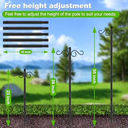 RCUICA Double Shepherds Hooks for Outdoor,1 Pack 55 Inch Bird Feeder Pole with 5 Prongs Base,Heavy Duty Shepherds Hook,Suitable for Garden in Hanging Flower Basket,Lantern,Bird Nests (1 Pack 55 inch) - size: 1 Pack 55 inch