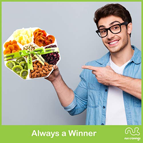 NUT CRAVINGS - Dried Fruit & Mixed Nuts Gift Basket (7 Assortments, 2 LB) | Green Ribbon Food Arrangement, Healthy Snack Care Package, - style: 4. Green Ribbon - Party Size (2 LB Assortment)