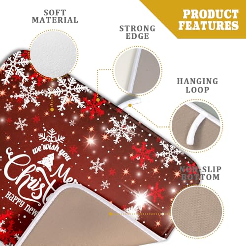 Happy New Year Red Dish Drying Mat for Kitchen Counter,Merry Christmas Tree Snowflake Drying Mat 16 x 18 Inch with High Absorbent Reversible Microfiber Dish Drying Pad Drainer Mat for Coffee Bar - color: Happy New Year, size: 16" x 18"