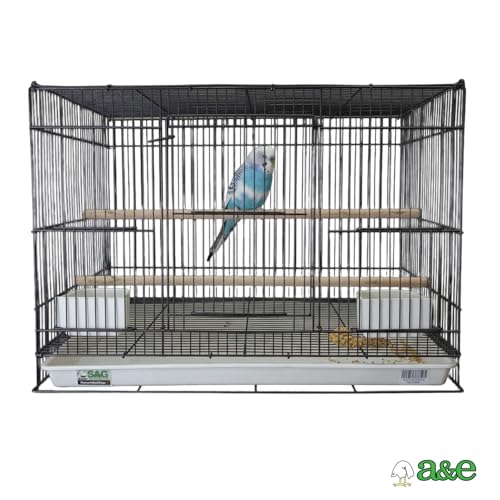 A&E Cage Co 503 Flight Cage – 24"x16"x16" Small Bird Cage with Slide-Out Tray, Wood Perch, Dual Feeding Stations & Carry Handle – Black Powder Coated Cage for Finches, Canaries & Small Birds - color: Black, size: 24.0"L x 16.0"W x 16.0"H
