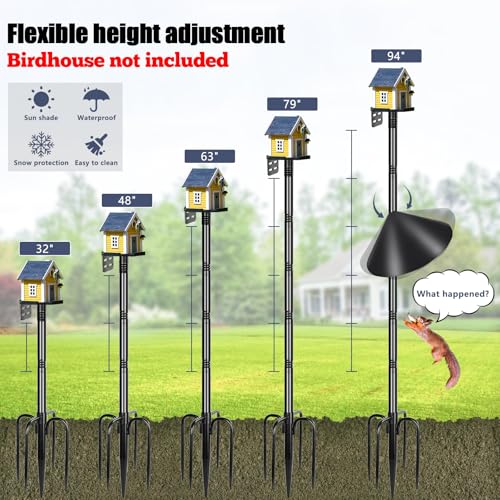 Gtongoko Smart Bird Feeder Pole Squirrel Proof 1-Inch Dia 94 Inch with 4 Shepherds Hooks Hanging Bluebird House Pole for Outdoors Squirrel Baffles for Feeders Metal Heavy Duty Mounting Kit - color: 94 Inch with Baffle