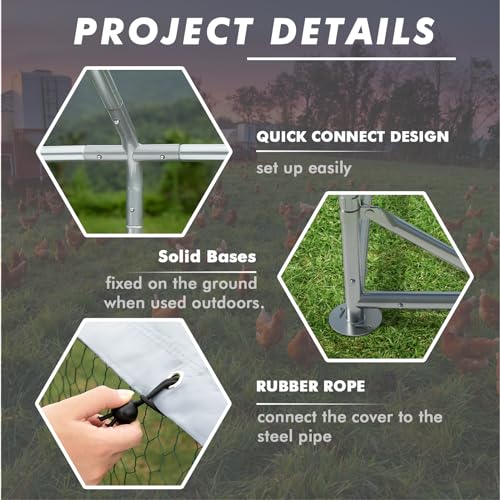 LEMBERI Metal Chicken Coop Spire Roof Walk in Chicken Run Pen for 6 Chickens, Galvanized Rabbits Duck Poultry Cage with Waterproof Cover for Outdoor,Backyard and Farm - size: 78.0"L x 118.1"W x 76.8"H