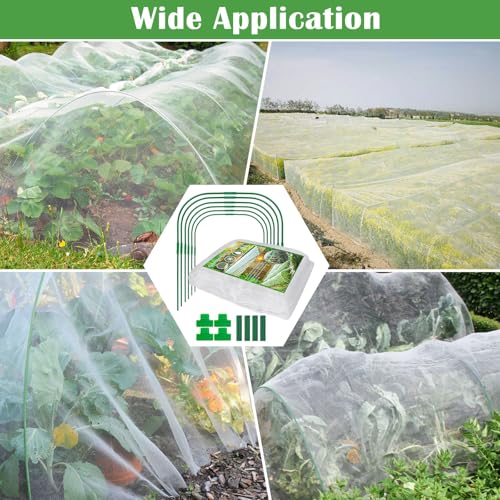 Unves 67 Pcs Garden Netting Kit, 10x25 Ft Ultra Mosquito Bird Netting with 6 Hoops & 12 Clips, Fruit Tree Netting for Patio Raised Beds Vegetable Flowers Protection Barrier - size: 10x25 Ft