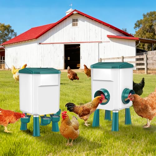 Auto No Waste Chicken Feeder and Waterer Set 2 Gallon/17.6 Pounds | Sturdy & Durable Chick Feeder and Waterer Set, Poultry Feeder Large for Hens/Ducks/Poultry - color: Blue