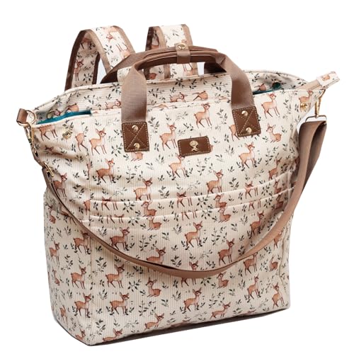Diaper Tote Bag Totepack Backpack Crossbody Bag 3 in 1 for Women Laptop Backpack Multifunctional with Insulated Pockets - color: Corduroy Fawn