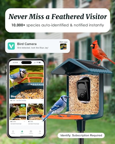 Bird Feeder with Camera Solar Powered 2K Video with 32GB Card Auto Capture | Instant App Alert, AI Identify, Easy Refill, 1.8L Capacity, IP65 Weatherproof, Pole/Bracket Mount, 3 DIY Add-ons, 2.4G Wifi - color: Blue