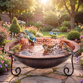 12.8" Hammered Copper Bird Bath Bowl with Stand, Large Birdbath Bowl Replacement, Decorative Birdbath Water Bowls for Garden Patio Deck, Wide Perching Rim Outdoor Ground Bird Bath Dish