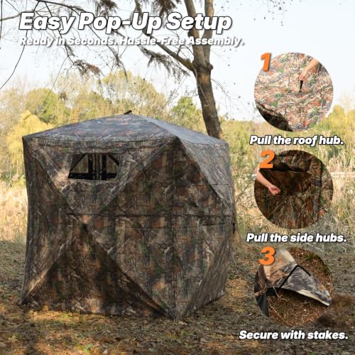 Hunting Blind 360/270 See Through Deer Blind, Pop Up Ground Blind | 2/3/4 Person Soft Material Camo Tent，Easy-Fold Portable Concealed Shelter with Carrying Bag, Lightweight, Silent Slid Windows - size: 360° See Through(3-4 Person)