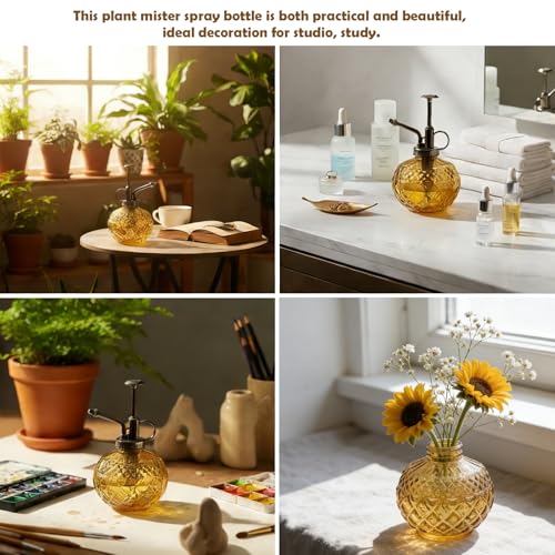 Glass Plant Mister, 10 oz Vintage Small Glass Spray Bottle Brown | 300ml Glass Spray Bottle, Refillable Empty Watering Can Bottle, Fine Mist Cleaning Pet, Hair Mister, Gardening spritzer - color: H-Brown