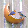 Fence & Tree Mounted Moon Bird Feeder – Cardinal, Squirrel Feeder, Rustic Gold Metal Wall Bird Feeder for Outdoors, Wild Bird Feeder for Bluebirds.