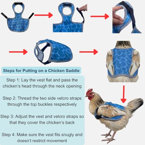 Waterproof Chicken Saddles for Hens with Laundry Bag, Juvaeny Adjustable Hen Apron Back Protector, 3 Pack Poultry Feather Protection Saddle Vest for Chickens & Ducks, Chicken Clothes & Accessories