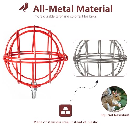 SheeChung Metal Suet Ball Holder for Bird Buddy,Bird Water Feeder Outdoor | 5mm Screw Hole,Bird Buddy Accessories,Smart Feeder Replacement Part,Nutrition Set for Bird Feeder,Easy to Clean & Refill - color: Red Round, size: with Water Feeder