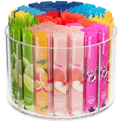 Divided Drink Packet Organizer, Rotating Turntable Organizer, Lazy Susan | Clear Lazy Susan, Water Drink Packet Holder, Rotating Storage Organizer for Powdered Drink Mix, Water Drink Packet Holder - size: 1 Pack - 4 Section 6.1in