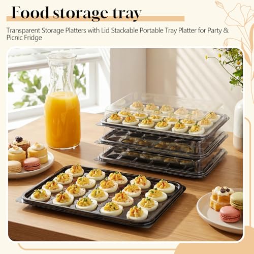 Shellwei 5 Pack Extra Large Deviled Egg Containers with Lids | Holds 120 Eggs Total (24 Each), Disposable Deviled Egg Tray Stackable Platters Trays for Party, Picnic & Fridge Storage - style: Square