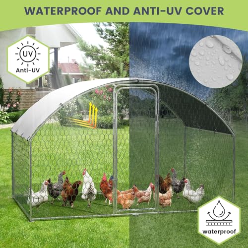 Large Chicken Coop for Yard, Large Metal Chicken Run, Walk-in Poultry Cage with Waterproof and Anti-Uv Cover for Outdoor Backyard Farm, Doom Roof, 9.8×6.5×6.5ft - size: 9.8×6.5×6.5FT