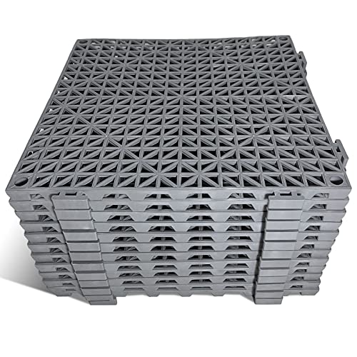 12 Pack Modular Interlocking Cushion 11.6" x 11.6" Rubber Mat Floor Tile Mats Drain Pool Patio Balcony Yard Pet Area Washer Pad(Gray) - size: gray