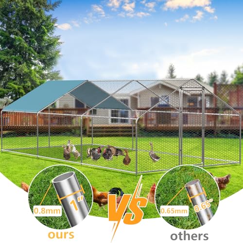 Chicken Coop Run, 19.6 x 9.8 x 6.4ft Metal Chicken Coop | Chicken Runs for Yard with Waterproof UV-Resistant Cover, Walk-in Outdoor Chicken Enclosure for Farm and Backyard - size: 235.2"L x 117.6"W x 76.8"H