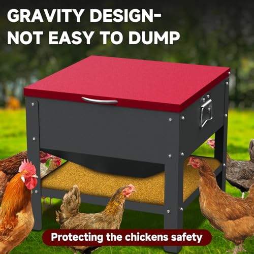 Automatic Chicken and Duck Feeder, 80 LBS Capacity Metal Chicken Feeder, Weatherproof Outdoor Gravity Feeding Barrel, No-Waste Feeder for Backyard Flock (Red) - color: Red