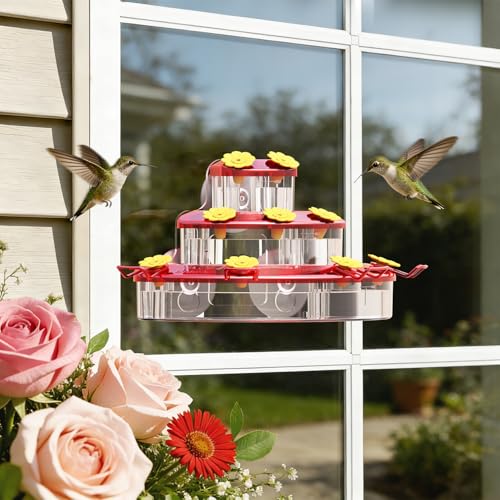 Birdream Hummingbird Feeders for Window, 2 Pack-18oz Suction Cup Hummingbird Feeder with 9 Feeding Ports & Clean Brush, Attracting Ruby Throated Anna Rufous - Red - size: 2 Pack