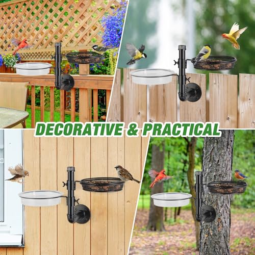 Urban Deco Wall Mounted Bird Feeder With Detachable Tray and 2 Water Bowls for Balcony, Yard, Fence, and Tree - Black - color: wall mounted bird feeder black