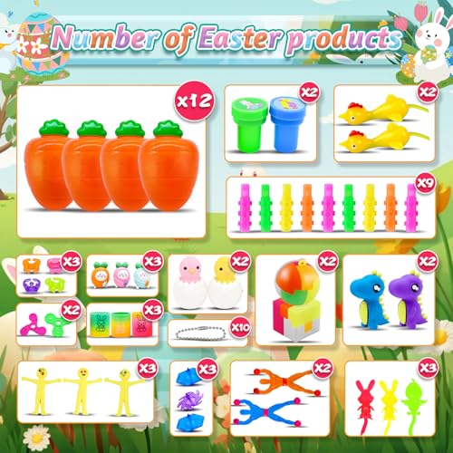 100 Pack Prefilled Easter Eggs with Toys Inside, Plastic Basket Stuffers Fillers Party Favors Supplies Hunt Games Save Time Gifts