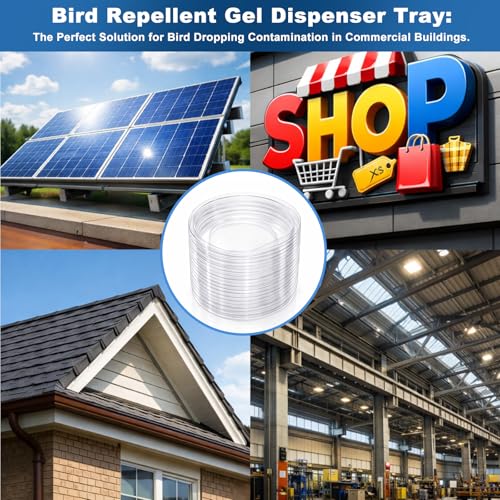 Qinyoung 100 Pack Bird Repellent Gel Trays (Gel Not Included) Clear PET Plastic Dishes with Holographic Reflectors for Outdoor Bird Deterrent, No Mess Application for Roof, Ledges, Beams, Signs