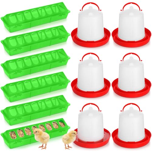 Funnymoom 12 Pack Chicken Feeder and Waterer Set Bird Small Poultry Feeder Flip Top Bird Small Poultry Feeding for Pigeon Chick Drinker Duckling Quail Feeding Dispenser(Green,8 Holes) - color: Green, style: 8 Holes