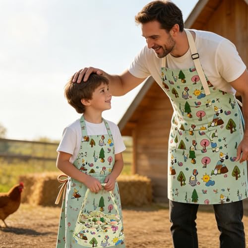 2 Pcs Egg Collecting Apron Chicken Gathering Basket with 7 Pouches Fresh Egg Holding Apron with 11 Pockets - color: White Cartoon