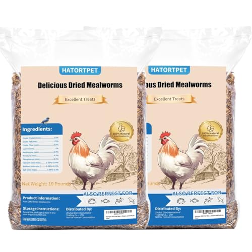 Dried Mealworms 20LB Pure Natural Chicken Treat for Laying Hens Wild Bird | NON-GMO High Protein - size: 10 Pound (Pack of 2)